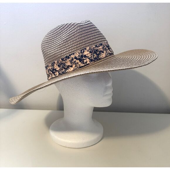 Marcus Adler Neutral Wide Brim Summer Hat Floral Band Lightweight Paper OS - Picture 2 of 6